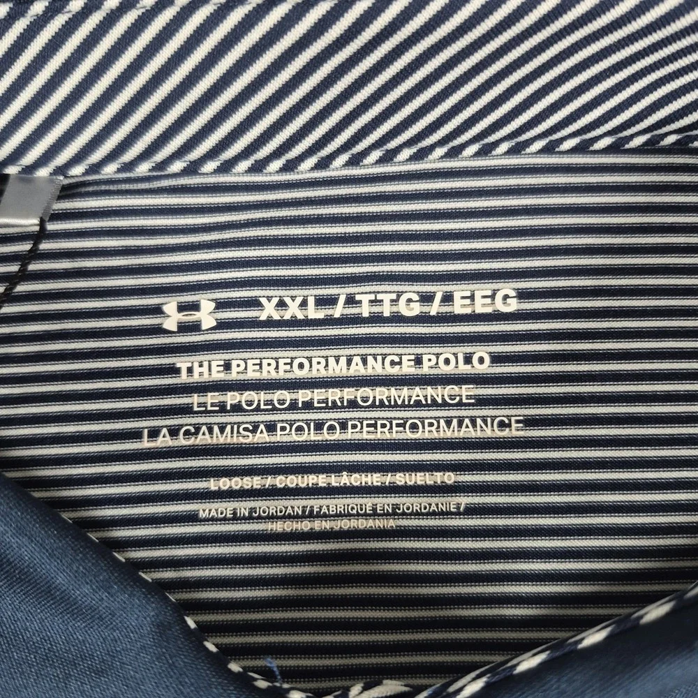 Under Armour The Performance Polo Shirt Men's XXL 2XL Blue White Stripe Golf NWT